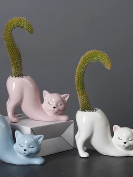 Creative drăguț pisica Coada Ghiveci ceramic de desene animate de animale Creative suculente vaza, ghiveci de Flori Acasă decorare camera uri simple