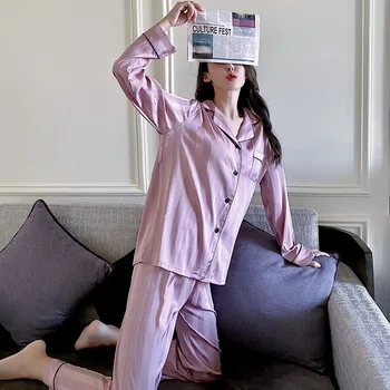 Cu dungi Imprimate Pijamale, Costume 2 BUC Cardigan Pijamale Manșon Complet Sleepwear Butonul Elegante Seturi de Pijamale Talie Elastic Body