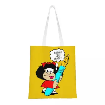 Rece Mafalda Alimente Tote Geantă De Cumpărături Femei Drăguț Desen Animat Benzi Desenate De Umăr Panza Cumparator Saci De Mare Capacitate Genți De Mână