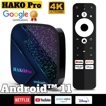 HAKO Pro Smart TV Box Android 2023 Bluetooth Media Player 4K Asistent Voce Top Box TVBOX Google Certificate Suport Netflix AV1