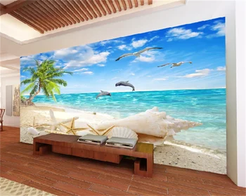 Wellyu tapet Personalizat peisaj marin iubesc plaja mării shell peisaj marin de nucă de cocos copac, cer albastru și nori albi TV de fundal murală unul dintre un fel