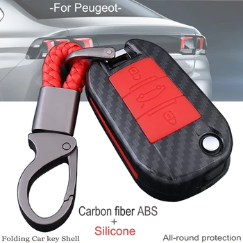 Fibra de Carbon+abs Silicon Flip Cheie de Masina Acoperi shell Pentru Peugeot 3008 208 308 RCZ 408 508 4008 2008 cheie Cazul Geanta Suport Protector