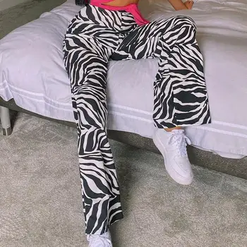 Zebra Print Pantaloni Largi Picior Drept Pantaloni Sexy Cu Talie Înaltă Toamna Femeile Noua Moda Casual Femei Pantaloni Streetwear Petrecere A Timpului Liber