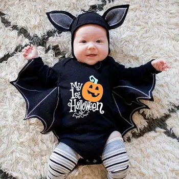 Baywell Toamna Primul Meu Costum De Halloween Băiețel Nou-Născut Cosplay Costum Copil Dovleac Bat Hanorac Bodysuit 0-18 Luni