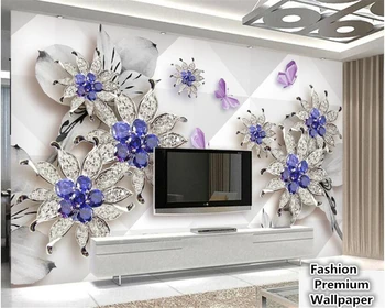 beibehang modei Moderne pânză de mătase tapet relief simplu bijuterii flori canapea camera de zi cu TV fondul papel de parede unul dintre un fel