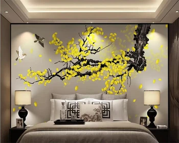 Beibehang Tapet mural ginkgo mână-pictat meticulos flori bird stil Chinezesc perete TV canapea camera de zi dormitor tapet 3d
