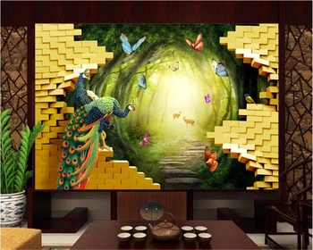 beibehang tapet pentru pereți 3 d Personalizate Aur Chinezesc Grădină Păun Bogat 3D Tapet de Fundal de Perete papel de parede