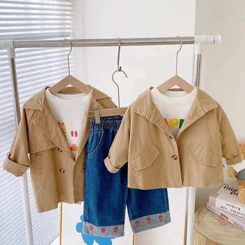 Moda Copii Jachete pentru Fete Baieti Pardesie Lungi protecție împotriva vântului Copii Îmbrăcăminte de Haine Kaki Copilul Strat de Haine pentru Sugari, 1-5A