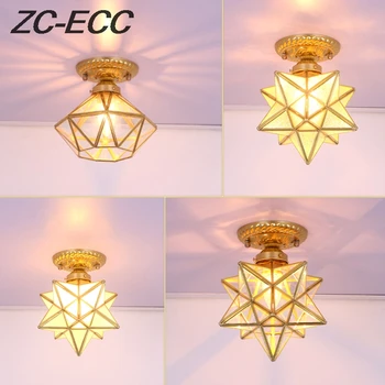 ZC-ECC Condus Steaua de Aur Lampă de Tavan Hol, Culoar Balcon Diamant alamă Lumina Plafon Fier de Artă din Sticlă de Lampă Candelabru Deco Iluminat