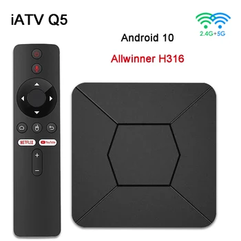 iATV Q5 Android10.0 TV Box Allwinner H316 BT5.0 4K HD 2.4 G/5G Dual WiFi Smart Set Top Box Media Player 2GB 8GB