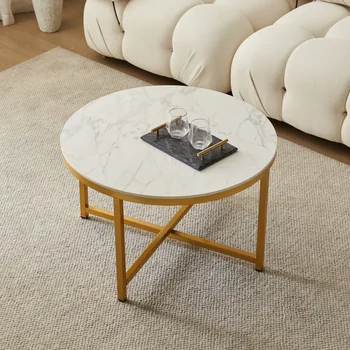 Sinterizate piatra canapea partea de masă de metal de Aur, cu cadru de carrara culoare alb de sus-32