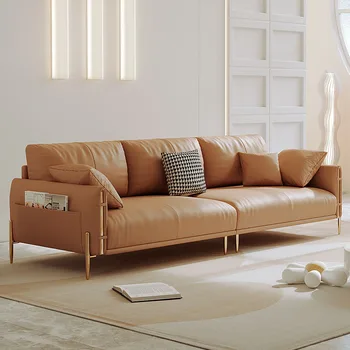 Stil de Designer de canapea de piele italiană de lux lumina living minimalist dimensiune moderne rând drept brown jos canapea