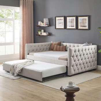 Canapea extensibilă, pătrat braț cu butoane și cuie de cupru, modern, simplu de uz casnic de mici economică canapea extensibilă