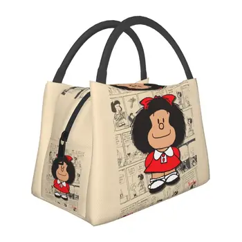 Mafalda Manga Izolate Termic Sac de masa de Prânz Femei Quino Desene animate de benzi Desenate Resuable Prânz Tote pentru Activitatea de Turism Depozitarea Masă Alimente Cutie