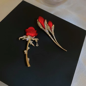 Cristal Elegant Trandafir Roșu Ace Stras Floare Brosa pentru Femei de Îmbrăcăminte, Accesorii de Moda de Nuntă Brosa