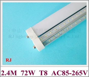 FA8 singur pin LED tub lumina lămpii rând dublu formă de V T8 2400mm 2.4 M SMD 2835 384led(4*96led) 72W AC85-265V super-luminos CE