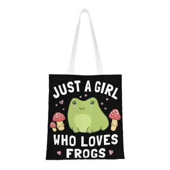 Doar O Fată Care Iubește Broaște Anime Kawaii Cottagecore Estetice Frog Cumparaturi Geanta Canvas Shopper Umăr Geanta Tote Pungi