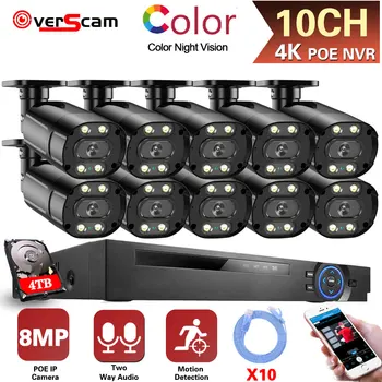 10CH POE aparat de Fotografiat CCTV, Sistem de Securitate Kit 4K Kit NVR Plin de Culoare Viziune de Noapte Camera IP Bullet Sistem de Supraveghere Video Set 8MP