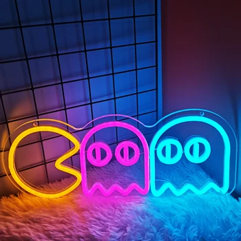 Joc Neon Semne Fantomă Condus Retro Arcade Joc Cameră Decor de Perete Led pentru Dormitor, Camera pentru Copii Bar de Halloween Petrecere de Crăciun