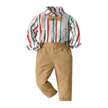 Băieții de Crăciun Stripe Shirt Bretele Costum Casual Pantaloni de Top Domn Papion cu Mâneci Lungi Haine de Copii