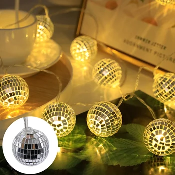 Disco Oglindă Minge Șir de Lumini, glob Disco cu LED String Lumina Reflectorizante Luminoase Disco Ball Lampa pentru Interior Petrecere în aer liber Decor