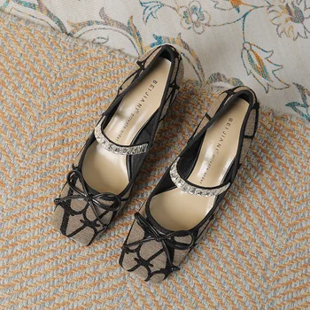 Pantofi Mary Jane Cap Pătrat Toc Indesata Diamant Pantofi Pentru Femei Tocuri Inalte Pompe