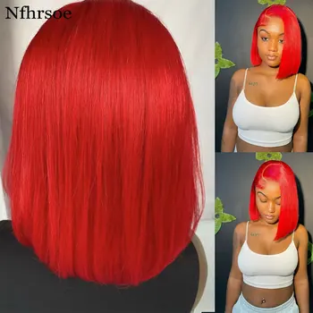 Red Lace Front Păr Uman, Peruci Pentru Femei HD Dantelă Transparentă Față Bob Peruca 13x4 Dantela Frontal Peruca Pre Smuls 4x4 Închidere Peruca