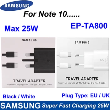 Pentru Samsung 25W UE/marea BRITANIE Ultra-Rapid de Încărcare Adaptor PD Incarcator Dual de Tip C 3A Cablu Pentru S10 S10e S8 S9 Plus Nota 9 A7 EP-TA800 USB-C