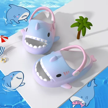 Gradient De Copii, Papuci Copii Sandale Garden Beach Desene Animate Rechin Slide-Uri De Vară Pentru Băieți Și Fete Copilul Talpă Moale Anti-Alunecare Gaura Pantofi