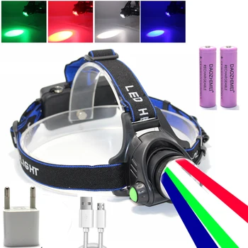 4 În 1 cu Focalizare Reglabilă cu LED Zoom Far Lanterna 4-culoare Sursa de Lumina USB Reîncărcabilă Camping Far de Vânătoare Lampă de Cap