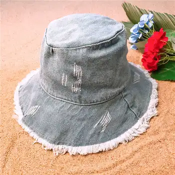 Femei Denim de Bumbac Pălărie Găleată Pentru Doamna Toamna Vara Pliere Plat Soare Pălării Capace Ciucure Refuz Dimensiune 57CM
