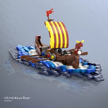 Gobricks MOC Pirate Dragon Corabia Vikingilor Val Barca DragonHead Blocuri Set Militare Medievale Războaie Barca cu Panze Jucărie pentru Copii