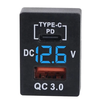 3X Încărcător QC3.0 USB Masina Încărcător Priză PD-C Tip Încărcător Cu LED Albastru Voltmetru Digital Pentru Noua Toyota Încărcare Rapidă