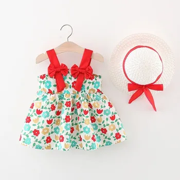 Vara Fetița Princess Dress Toddler Costum Copii Rochie fără Mâneci + Pălărie 2piece Set 0-3 Vârstă de Fete Haine Casual Fusta de Plaja