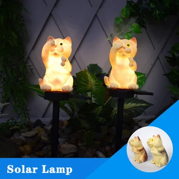 Alimentat de energie solară în aer liber rezistent la apa Lumina Peisaj Dragut Pisica Rășină Balcon Vilă cu Grădină Sol Plug masina de Lămpi cu LED-uri